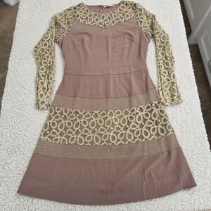 Esley Long‎ Sleeve Dress in Mauve and Beige Womens S Lace Formal